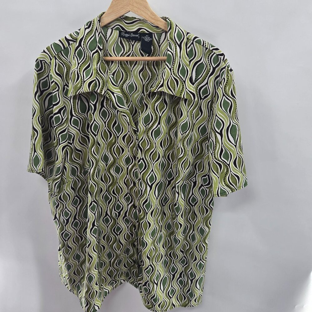 Maggie Barnes Green Y2K Geometric Abstract Button Down Shirt 2x 22-24